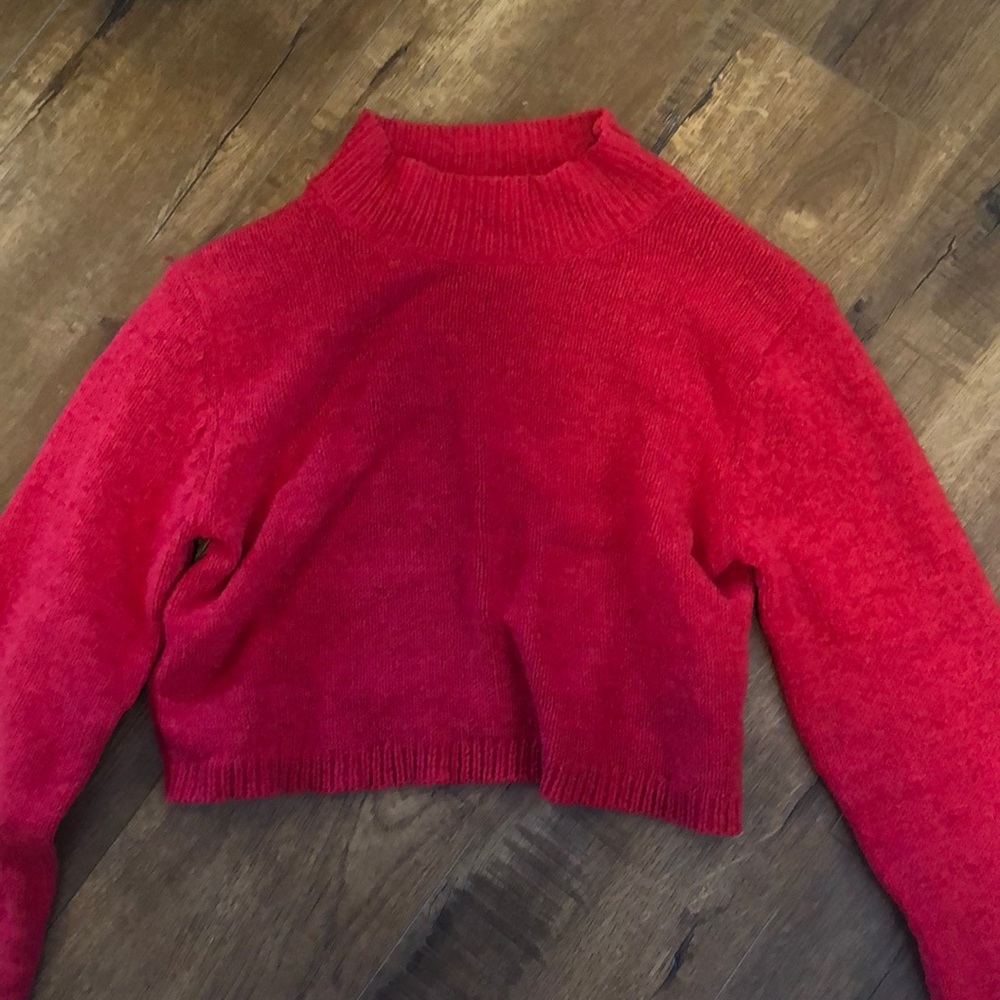 red mock neck sweater